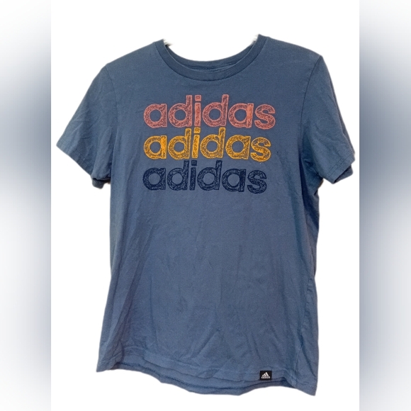 adidas Tops - Adidas Blue Tee with Multicolor Logo